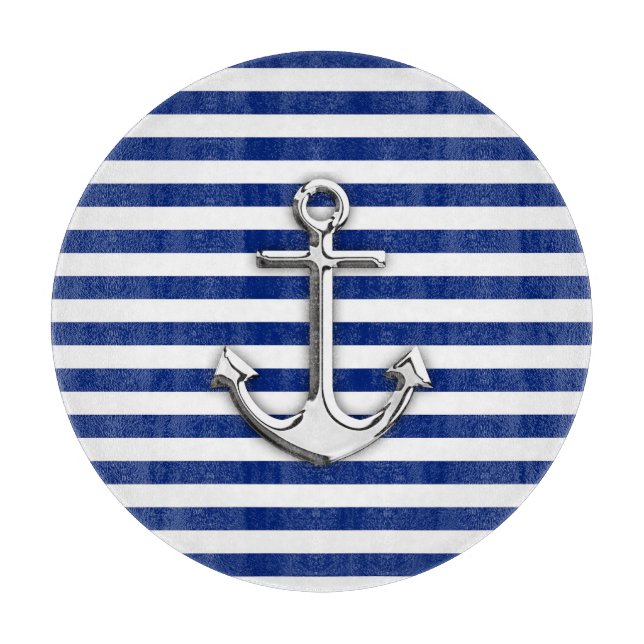 Planche À Découper Ancre de chrome sur des rayures de marine (Devant)