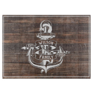 Planche À Découper Ancre nautique et boussole Nom de famille Maïs en 