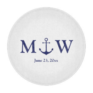 Planche À Découper ancre nautique mariage marine bleu blanc monogramm