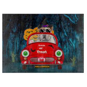 Planche À Découper Anglais Bulldog Driving Car Effrayant Halloween