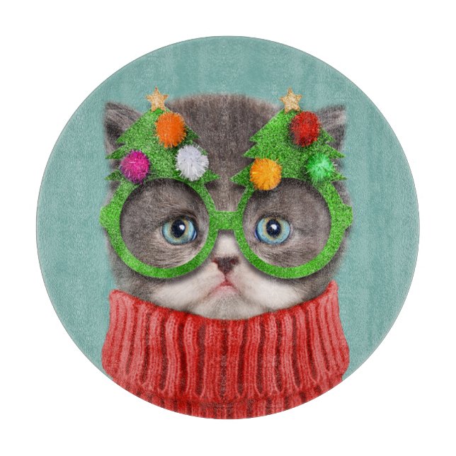 Planche À Découper Animaux de bébés cutest | Chandail de Noël de chat (Devant)