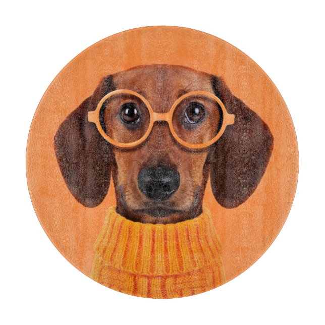Planche À Découper Animaux de bébés cutest | Chandail orange Dachshun (Devant)