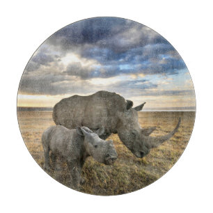 Planche À Découper Animaux de bébés cutest   White Rhino & Calf