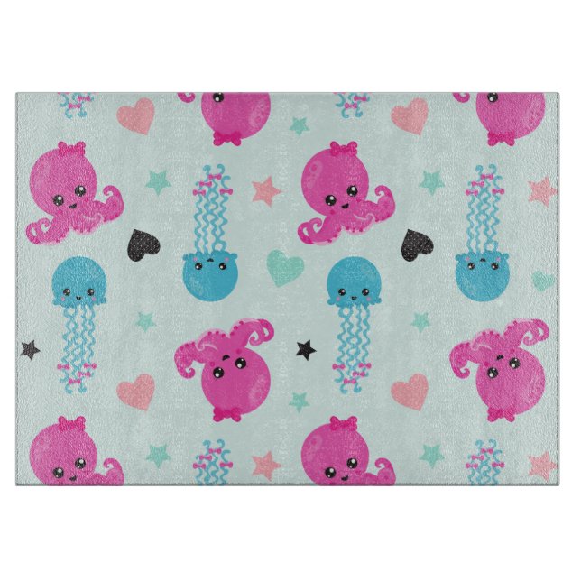 Planche À Découper Animaux de mer, Vie de mer, poulpe, méduses, Coeur (Devant)