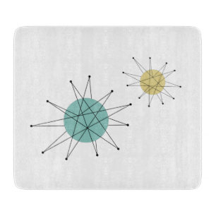 Planche À Découper Aqua Blue Jaune Starburst franciscain Mi-siècle