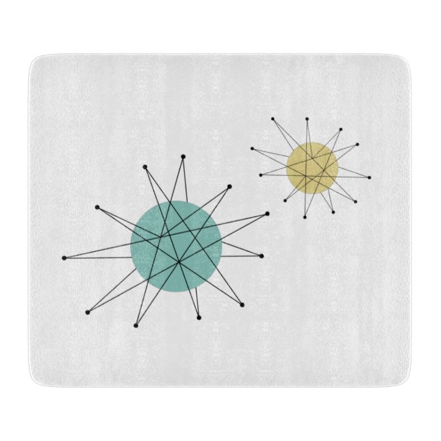 Planche À Découper Aqua Blue Jaune Starburst franciscain Mi-siècle (Devant)