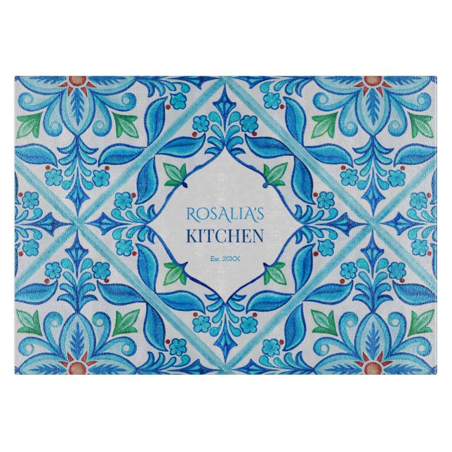 Planche À Découper Aqua Blue Talavera cadeaux monogrammed customisé (Devant)