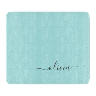 Planche À Découper Aqua Blue Turquoise Moderne Script Girl Monogramme