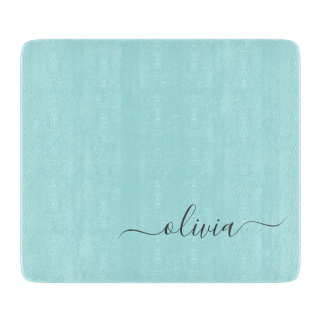 Planche À Découper Aqua Blue Turquoise Moderne Script Girl Monogramme (Devant)