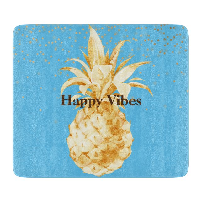 Planche À Découper Aqua Blue Yellow Gold Ananas (Devant)
