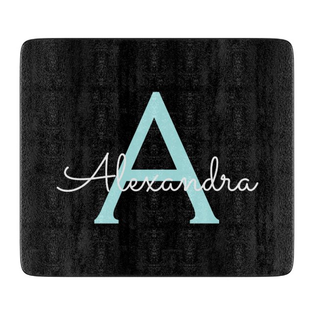 Planche À Découper Aqua Teal Blue Script Girly Monogram (Devant)