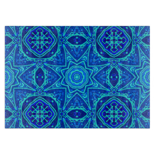 Planche À Découper Aquarelle Abstraite Florale Denim Bo coupe bleue