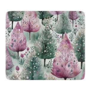 Planche À Découper Aquarelle Arbre de Noël rose violet vert