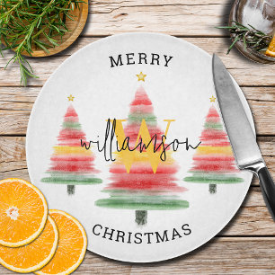 Planche À Découper Aquarelle Arbres de Noël Monogramme