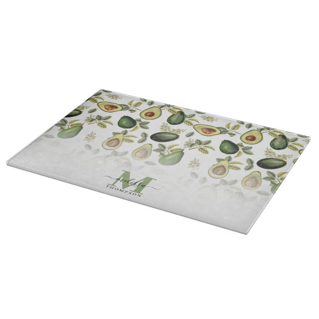Planche À Découper Aquarelle Avocado Motif botanique Monogrammé (Coin)