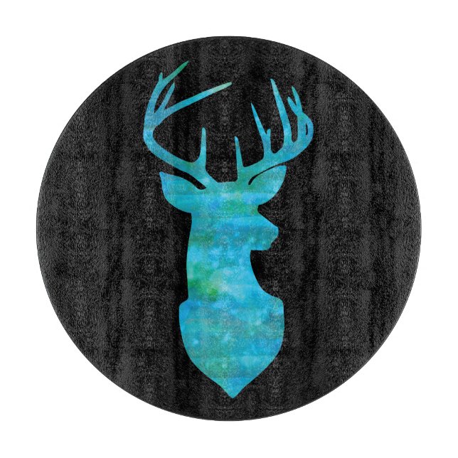 Planche À Découper Aquarelle bleue Cerf Silhouette (Devant)