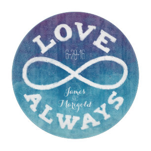 Planche À Découper Aquarelle bleue Infinity Amour Mariage Date, Noms