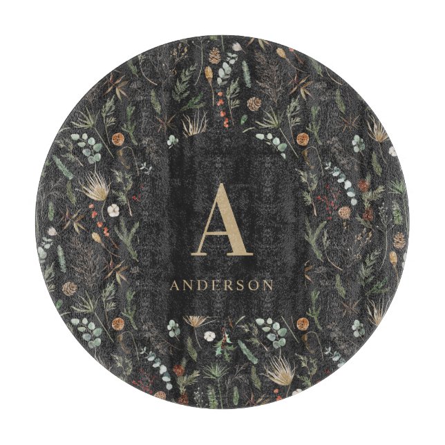 Planche À Découper Aquarelle botanique floral moody noir moderne (Devant)