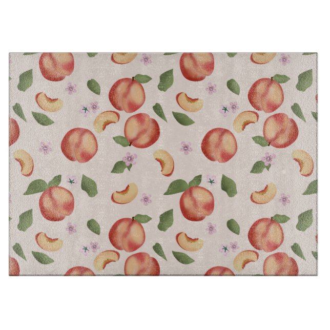 Planche À Découper Aquarelle botanique Pêches et fleurs (Devant)
