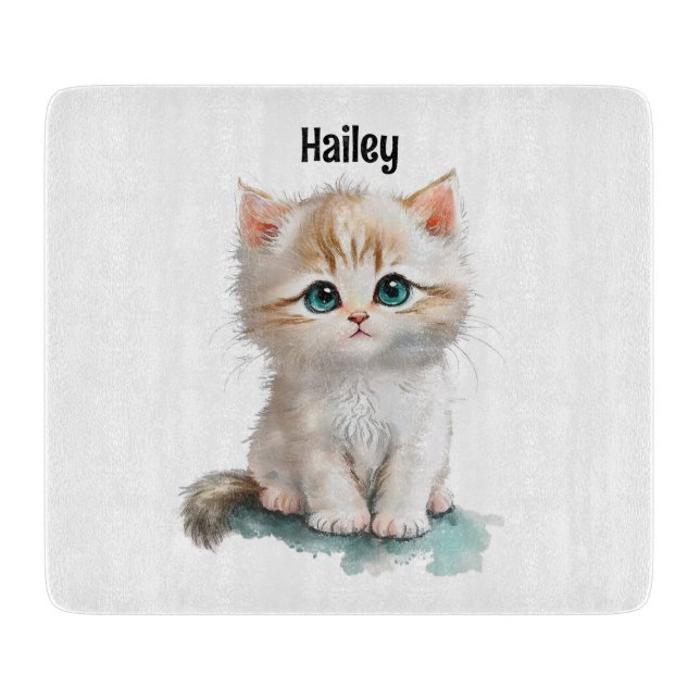 Planche À Découper Aquarelle chaton adorable avec yeux bleus (Devant)