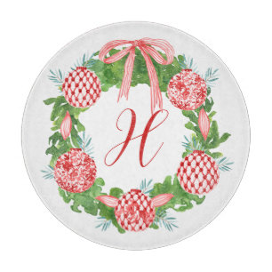 Planche À Découper Aquarelle Chinoiserie Wreath Noël Monogramme