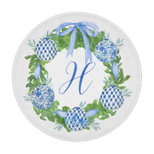 Planche À Découper Aquarelle Chinoiserie Wreath Noël Monogramme