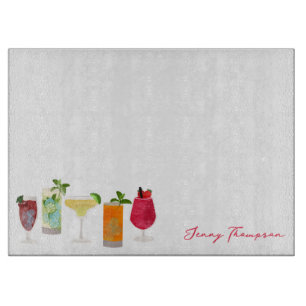 Planche À Découper Aquarelle Cocktails & Boissons de fête Bartender