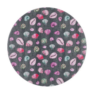 Planche À Découper Aquarelle de coquillage : Motif bleu foncé