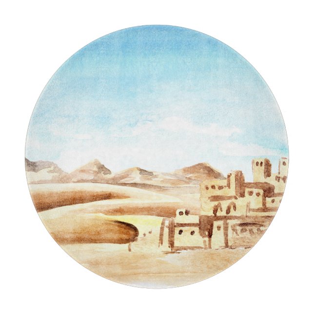 Planche À Découper Aquarelle de Desert Dunes African City (Devant)