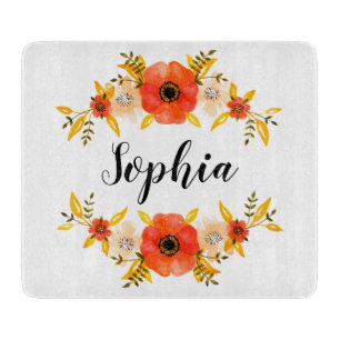 Planche À Découper Aquarelle de fille Coral Floral Wreath Texte perso