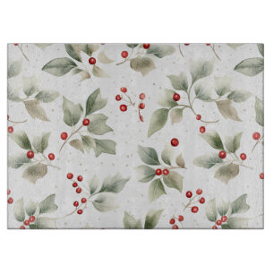 Planche À Découper Aquarelle de Green Holly et de Red Berries