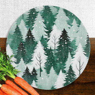 Planche À Découper Aquarelle de neige de la forêt d'hiver Arbres À fe