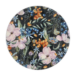 Planche À Découper Aquarelle douce : Baies florales roses