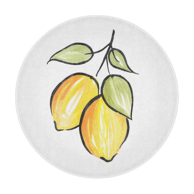 Planche À Découper Aquarelle et citrons d'encre (Devant)