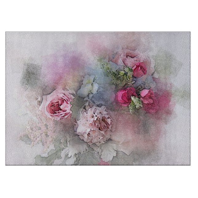 Planche À Découper Aquarelle Floral Roses Fleurs Modèle Bouquet (Devant)