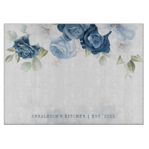 Planche À Découper Aquarelle Florale Bleu Blanc Botanique