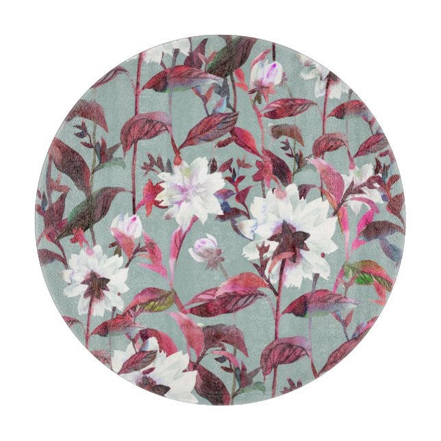 Planche À Découper Aquarelle Florale : Fleurs dessinées à la main. (Devant)