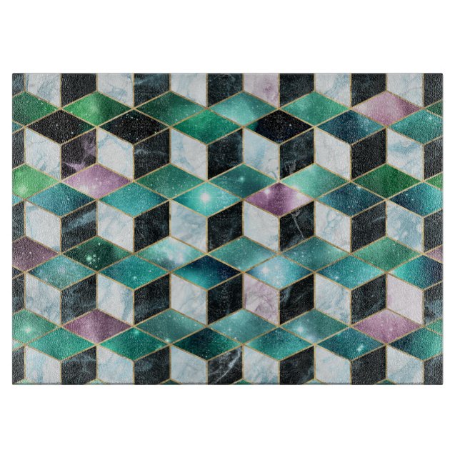 Planche À Découper Aquarelle Isométrique avec or et marbre Galaxy (Devant)