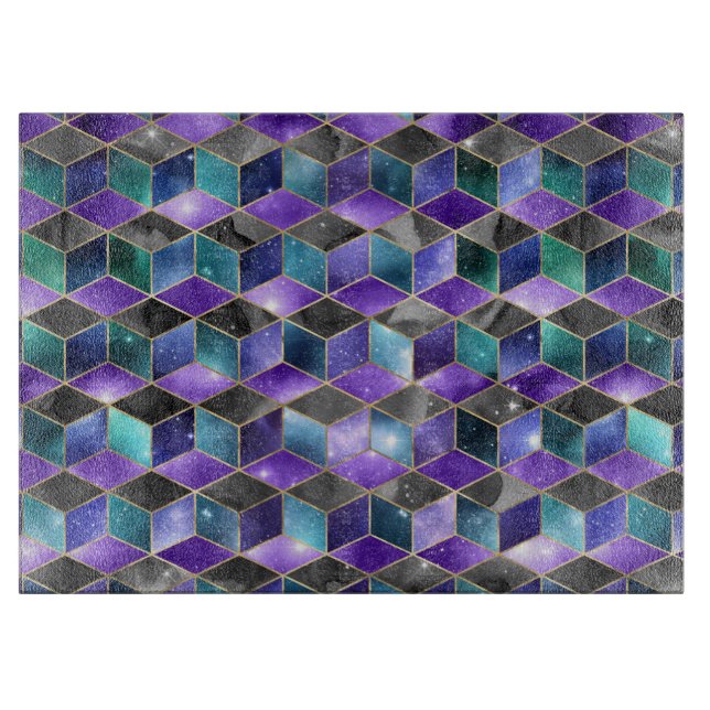 Planche À Découper Aquarelle Isométrique avec or et marbre Galaxy (Devant)