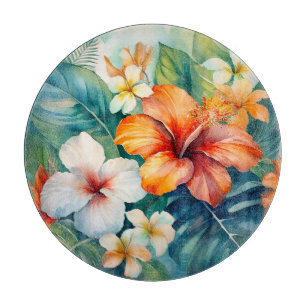 Planche À Découper Aquarelle Jardin hawaïen Hibiscus tropical