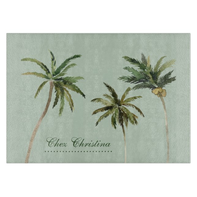 Planche À Découper Aquarelle Palm Trees Tropical Personnalisé (Devant)