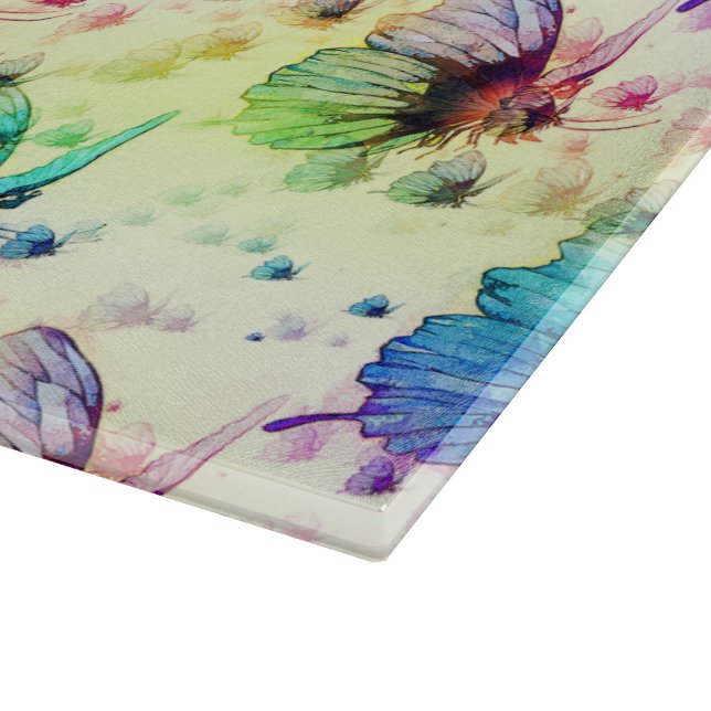 Planche À Découper Aquarelle Papillons Verre (Coin)