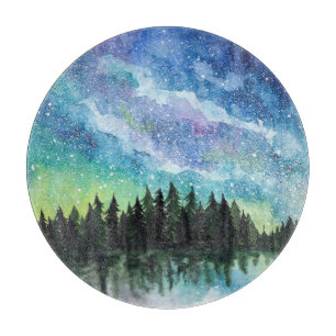 Planche À Découper Aquarelle paysage nocturne, Voie Lactée