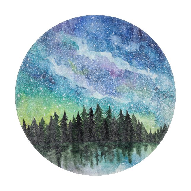 Planche À Découper Aquarelle paysage nocturne, Voie Lactée (Devant)