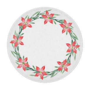 Planche À Découper Aquarelle Poinsettia Feuille Wreath