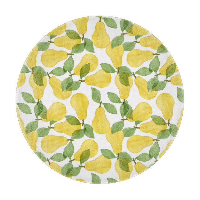 Planche À Découper Aquarelle Poires : Motif peint à la main (Devant)