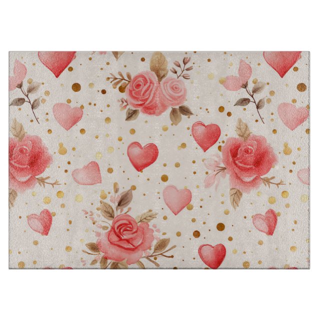 Planche À Découper Aquarelle rose de Valentine Roses et coeurs (Devant)