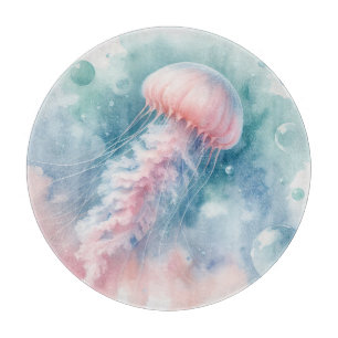 Planche À Découper Aquarelle rose délicate méduse