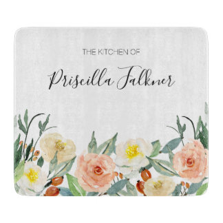 Planche À Découper Aquarelle rose Pêche Fleurs La Cuisine De