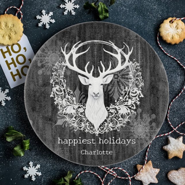 Planche À Découper Aquarelle rustique renne blanc Personnalisé (Gray Rustic Watercolor White Reindeer Cutting Board)